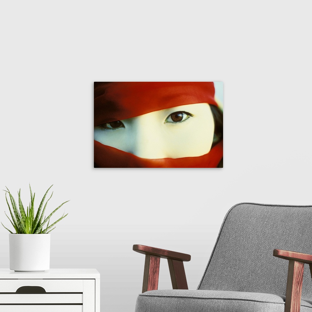 A modern room featuring Asian Woman with Red Scarf
