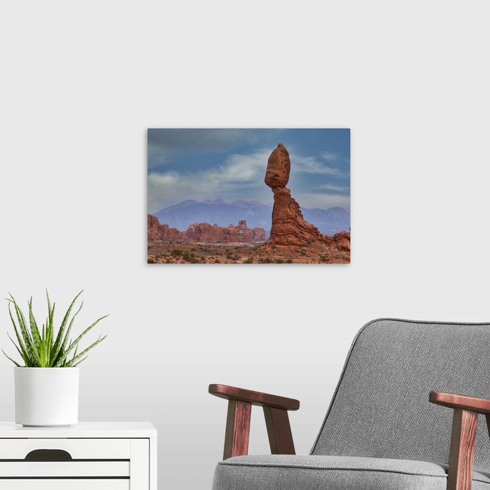 A modern room featuring Balanced Rock in Arches National Park