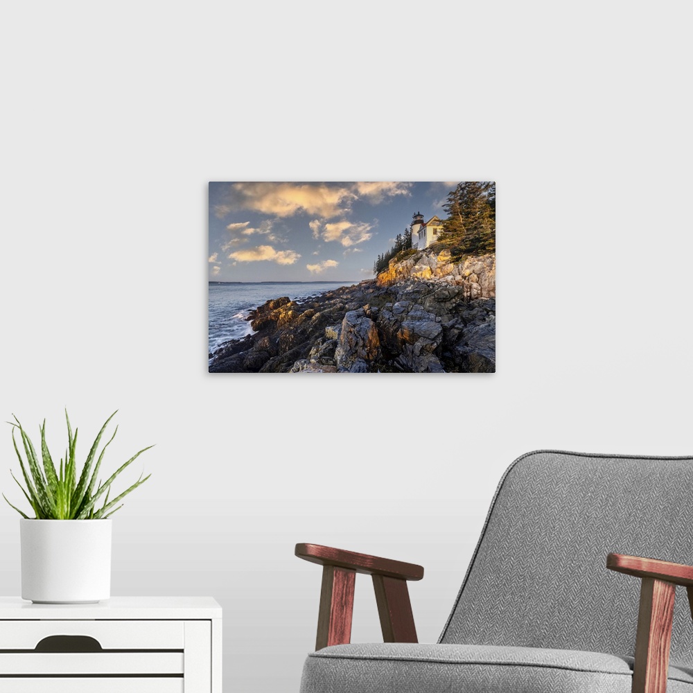 A modern room featuring Bass Harbor Lighthouse in Acadia National Park