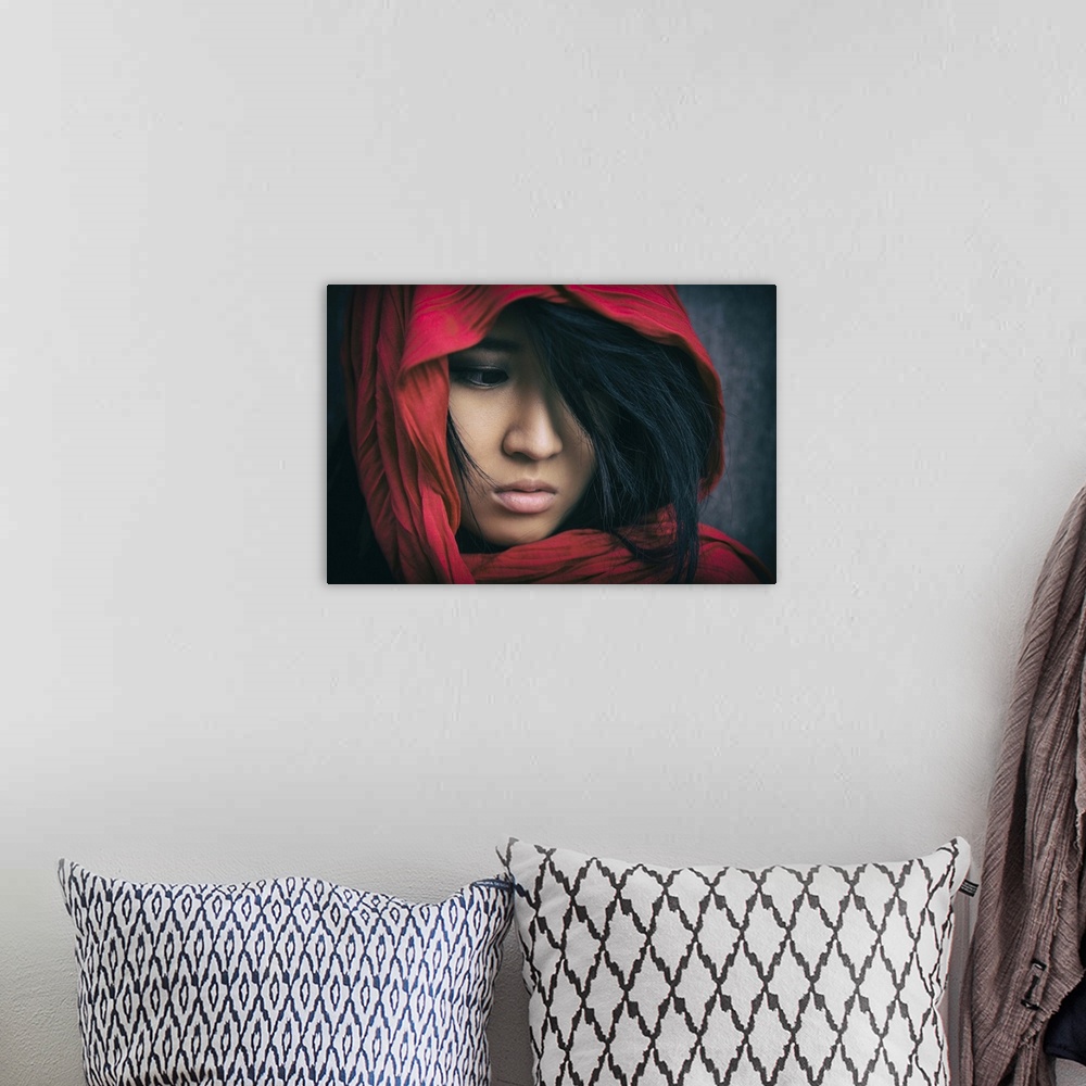 A bohemian room featuring Beautiful Asian girl with red scarf