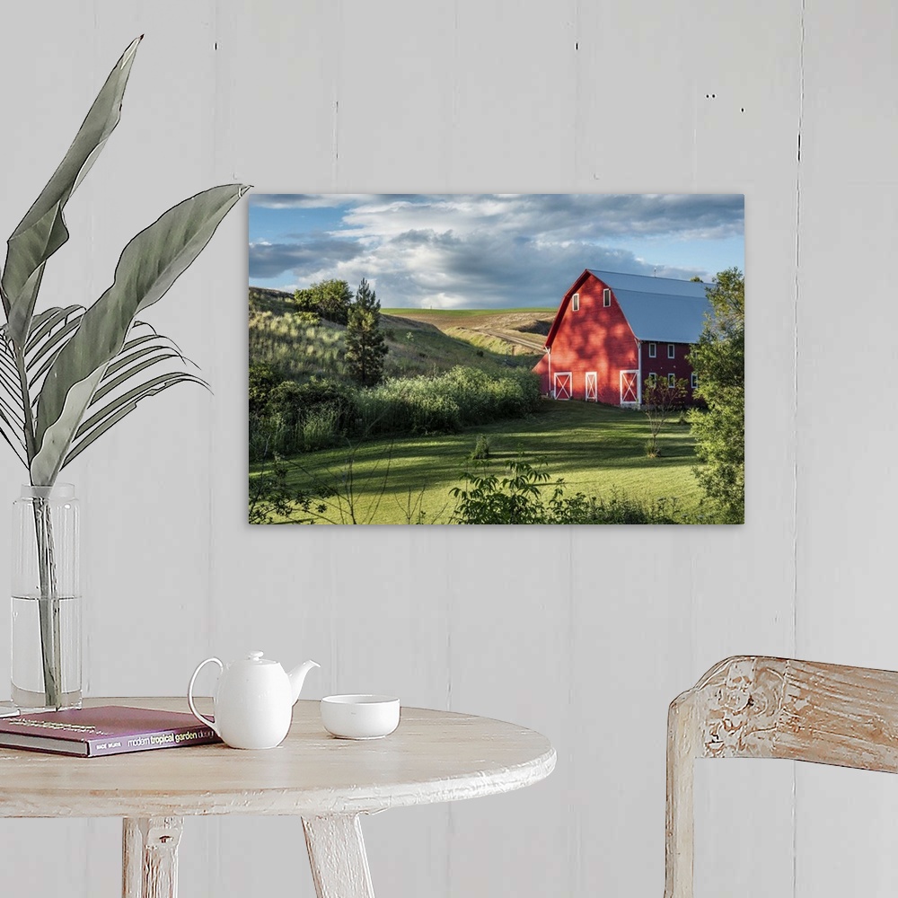 A farmhouse room featuring Beautiful red barn and garden in the Palouse, Washington