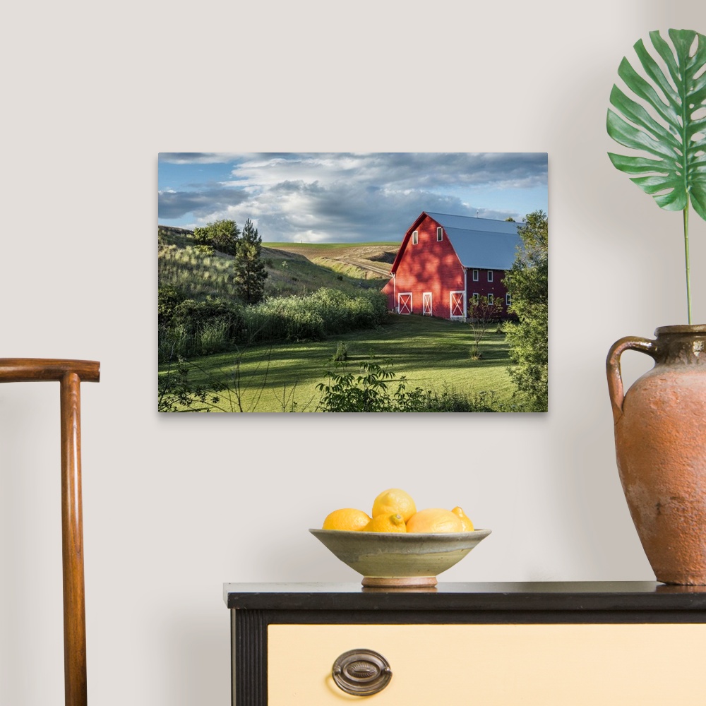 A traditional room featuring Beautiful red barn and garden in the Palouse, Washington