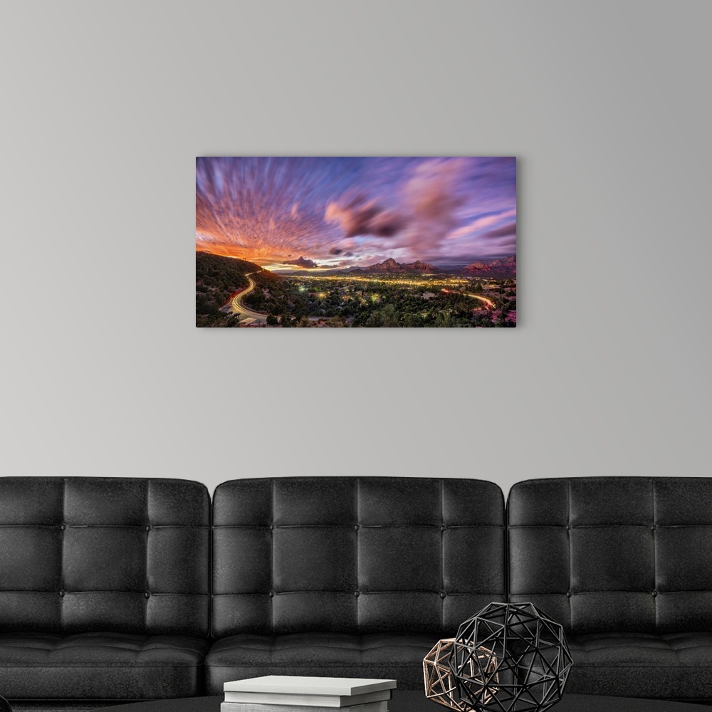 A modern room featuring Beautiful sunset panorama over Sedona, Arizona