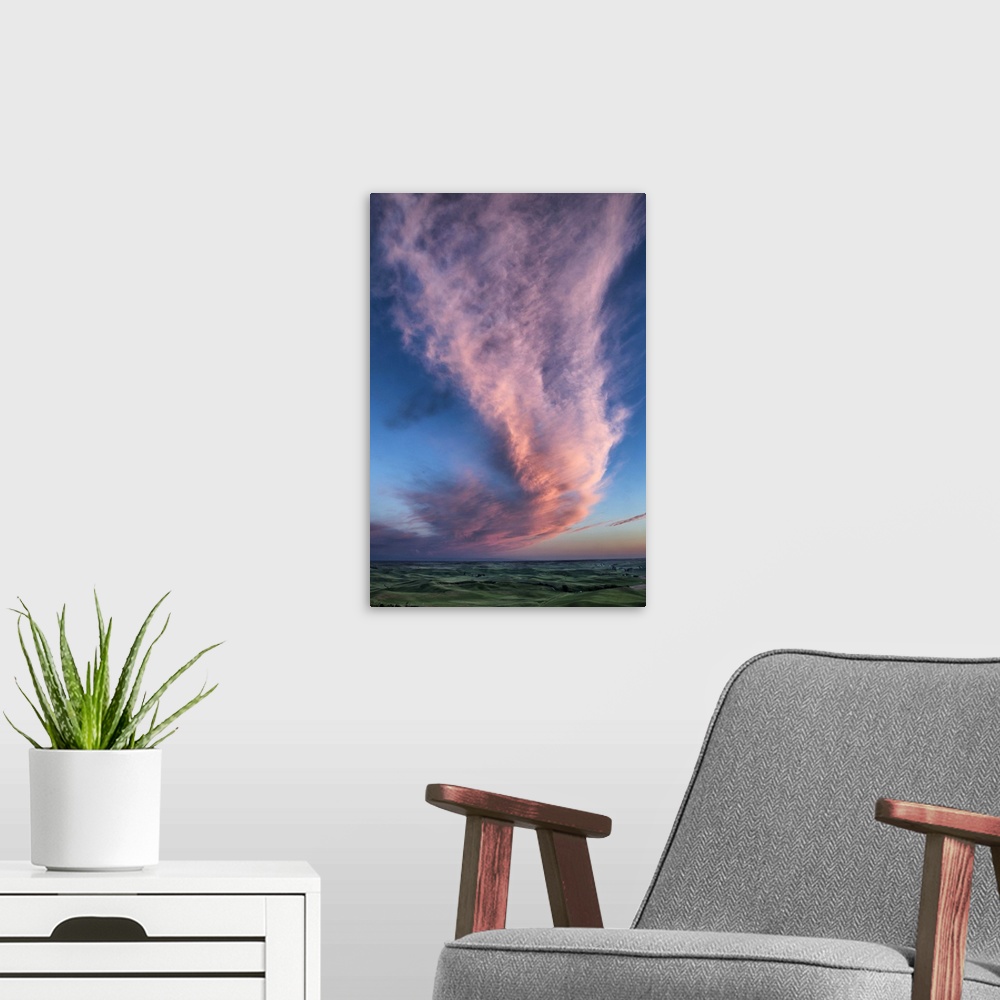 A modern room featuring Beautiful sunset with clouds in the Palouse region of Washington State