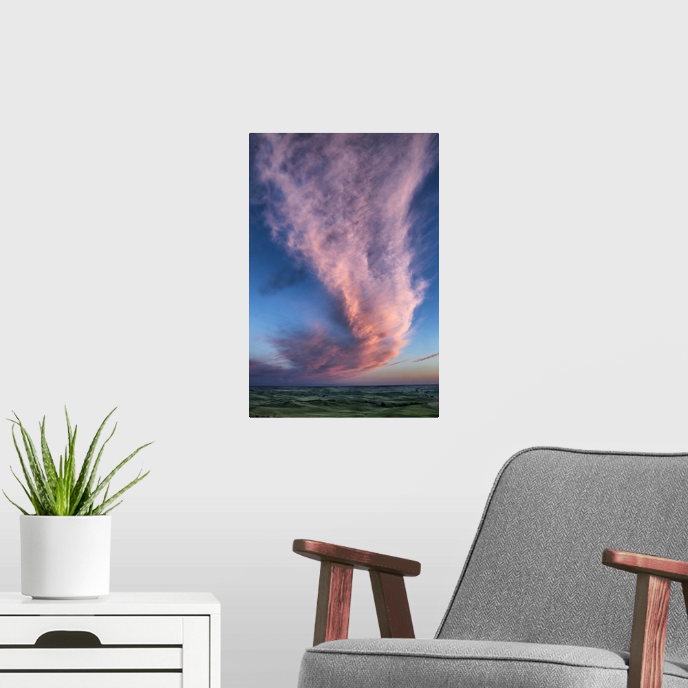 A modern room featuring Beautiful sunset with clouds in the Palouse region of Washington State