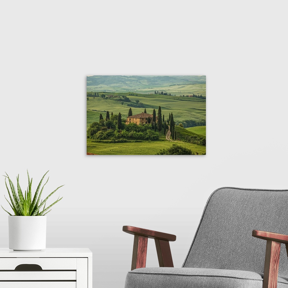 A modern room featuring Belvedere in the Tuscan countryside in Italy.