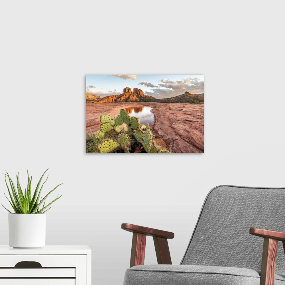 A modern room featuring Cathedral Rock at sunset in Sedona, Arizona