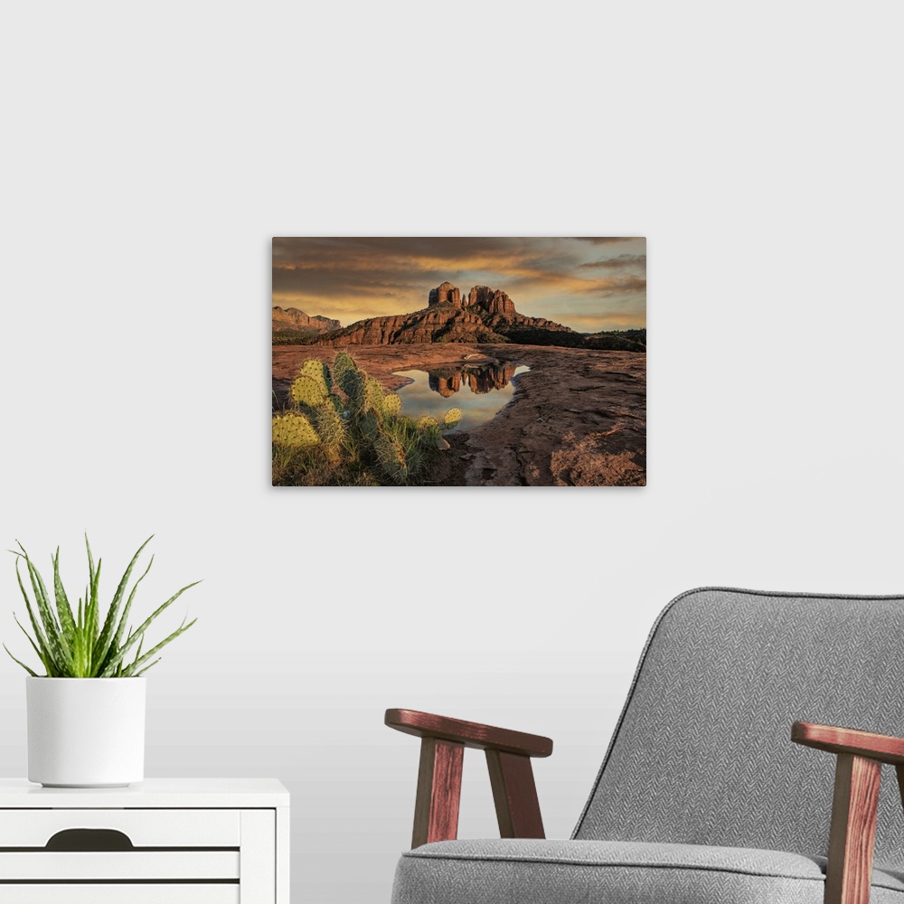 A modern room featuring Cathedral Rock at sunset in Sedona, Arizona