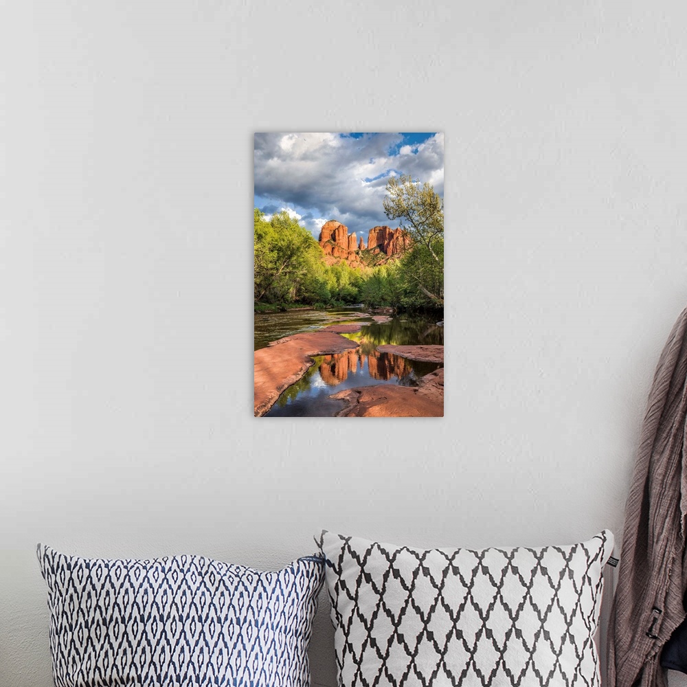 A bohemian room featuring Cathedral Rocks and Oak Creek River in Sedona, Arizona.