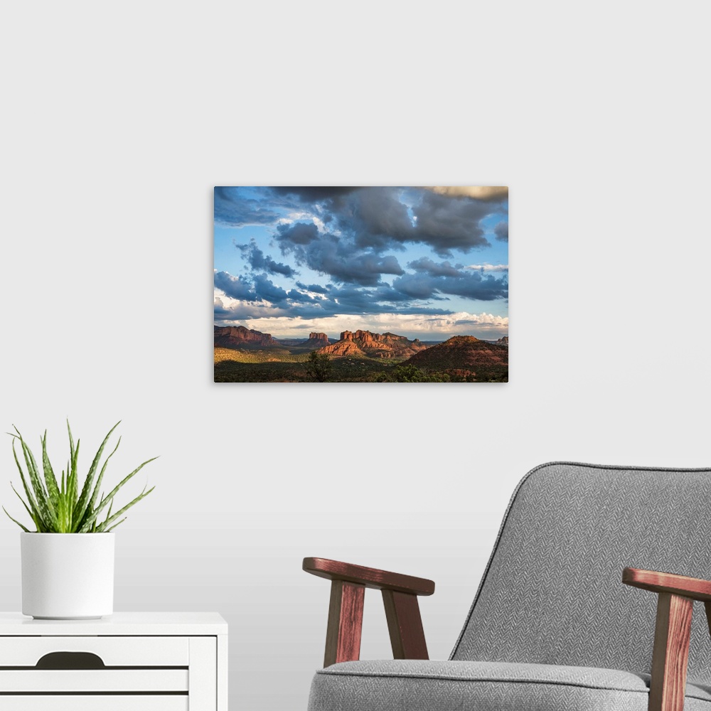 A modern room featuring Cathedral Rocks at sunset in Sedona, Arizona.