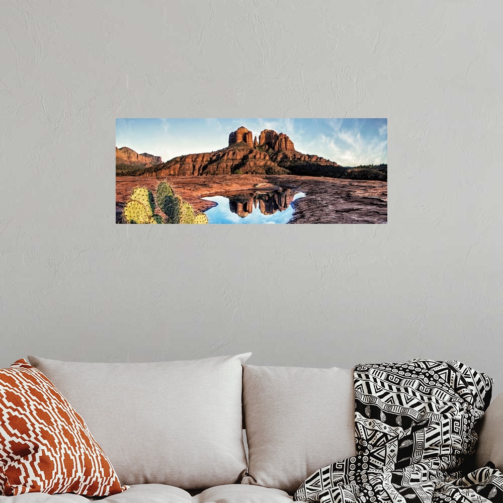 A bohemian room featuring Cathedral Rocks with reflection at sunset in Sedona, Arizona