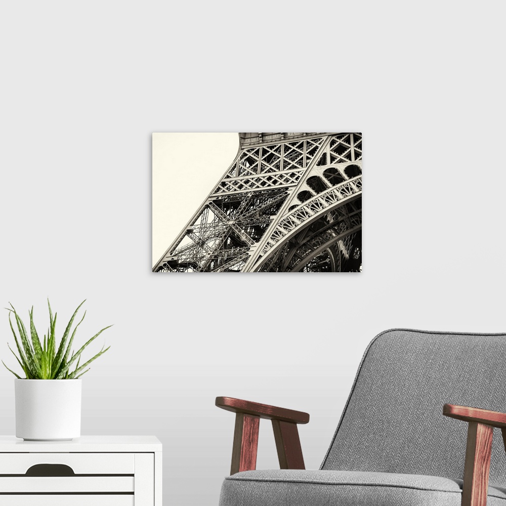 A modern room featuring Close up of the Eiffel Tower in Paris, France