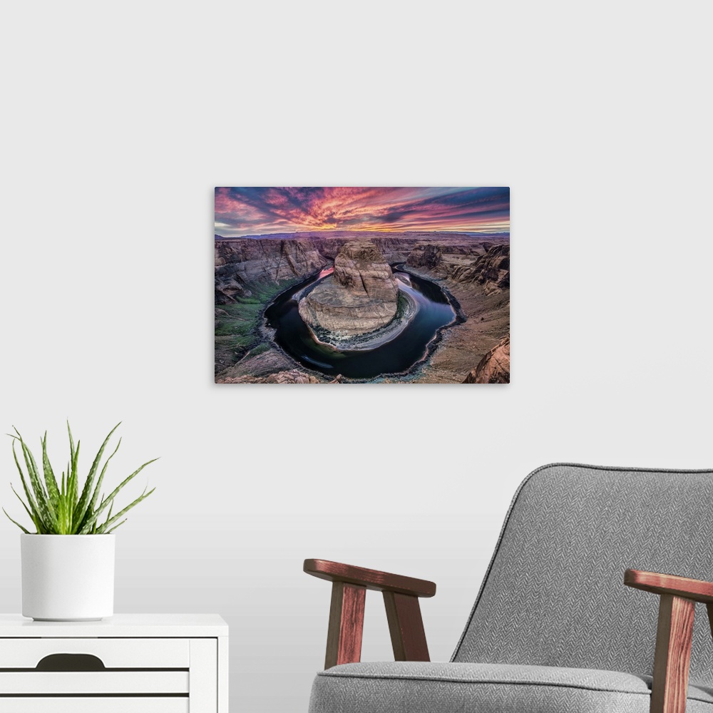 A modern room featuring Colorful sunset at Horseshoe Bend in Page, Arizona