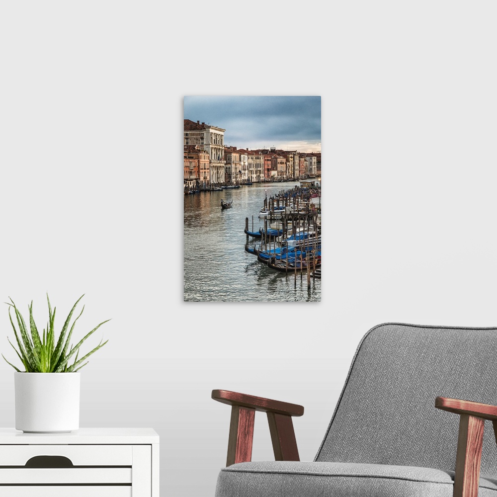 A modern room featuring Gondolas at sunset in Venice, Italy
