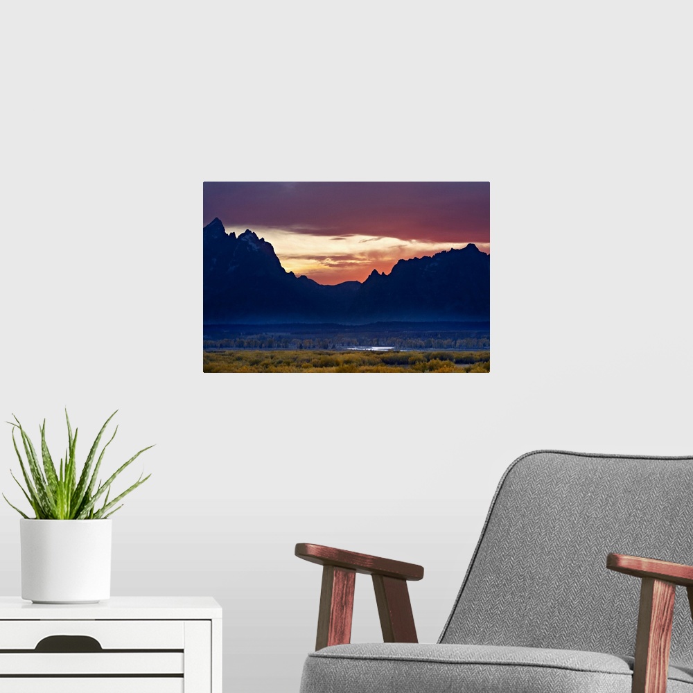 A modern room featuring Grand Tetons at Sunset, Jackson Hole, Wyoming