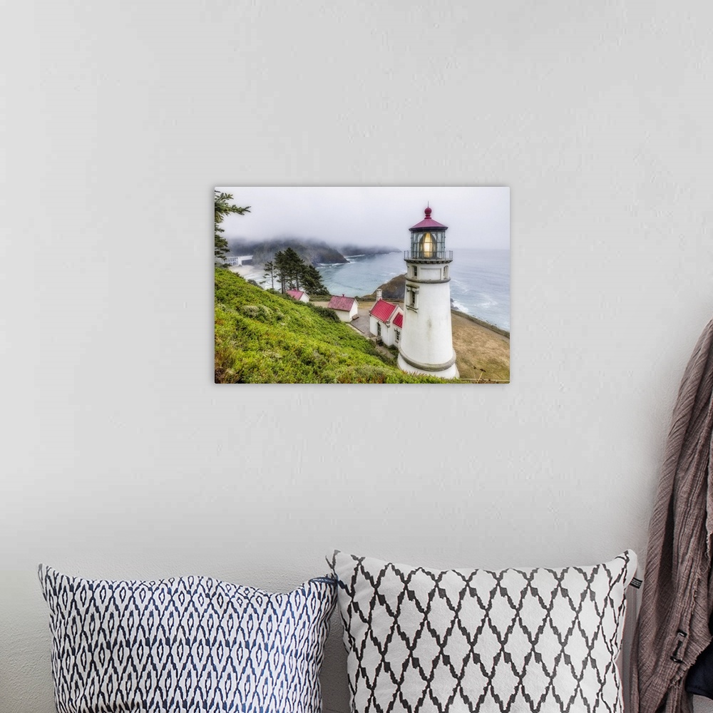 A bohemian room featuring Heceta Lighthouse on the Oregon Coast.