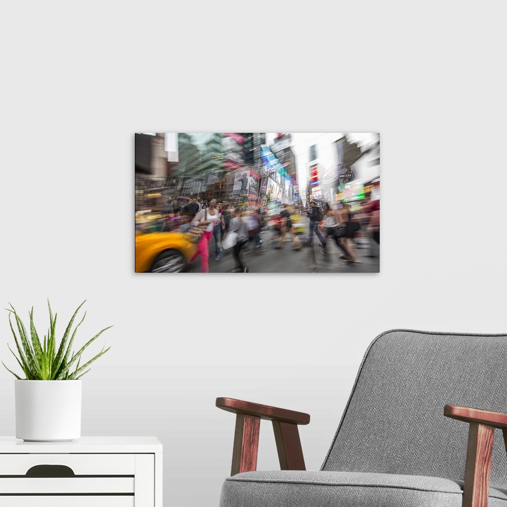 A modern room featuring Hustle and Bustle of Times Square in New York City.