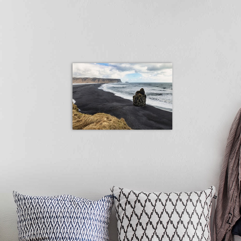A bohemian room featuring Reynisfjara black sand beach near Vik, Iceland.