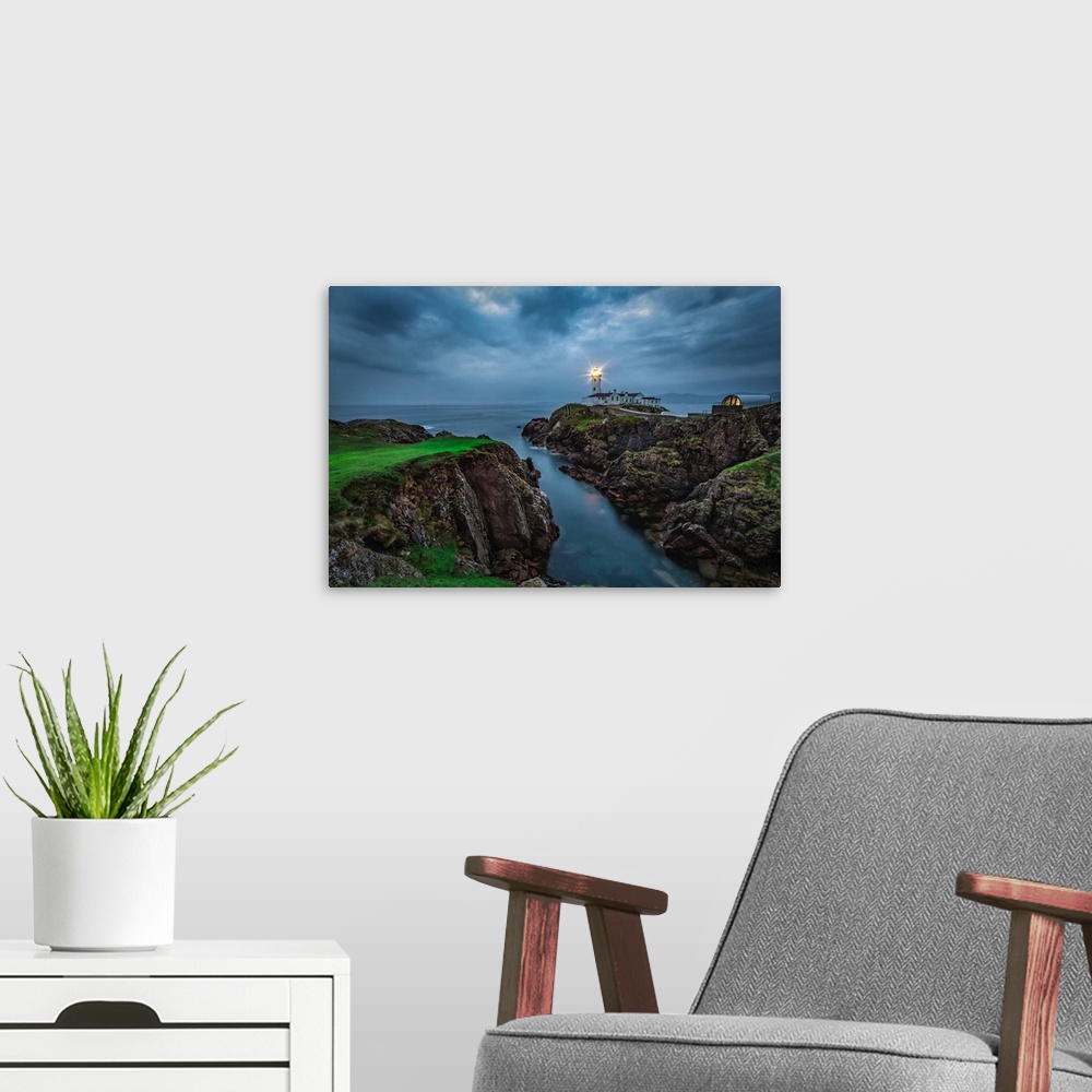 A modern room featuring The Fanad Lighthouse on the coast of Northern Ireland.