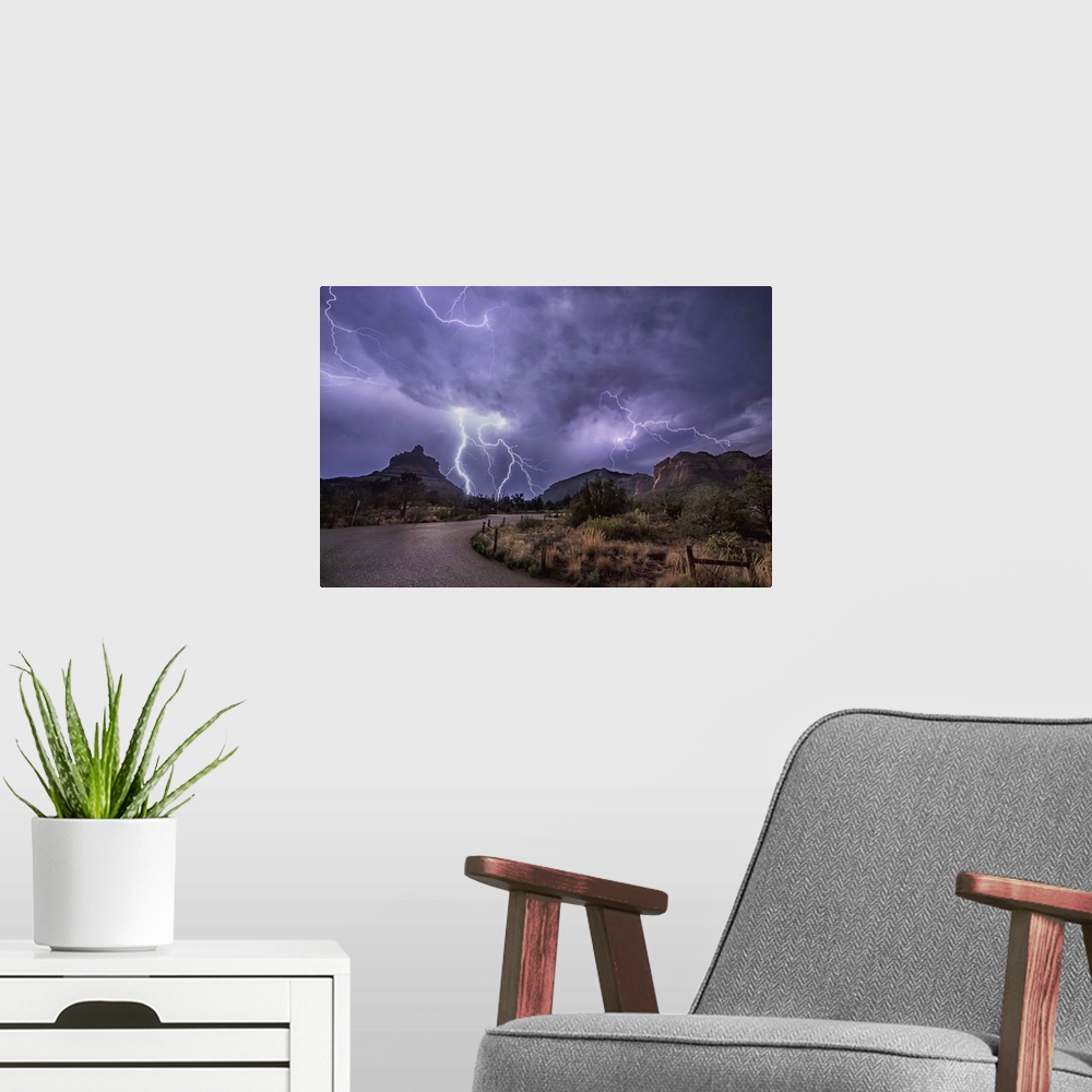 A modern room featuring Lightning over Sedona, Arizona