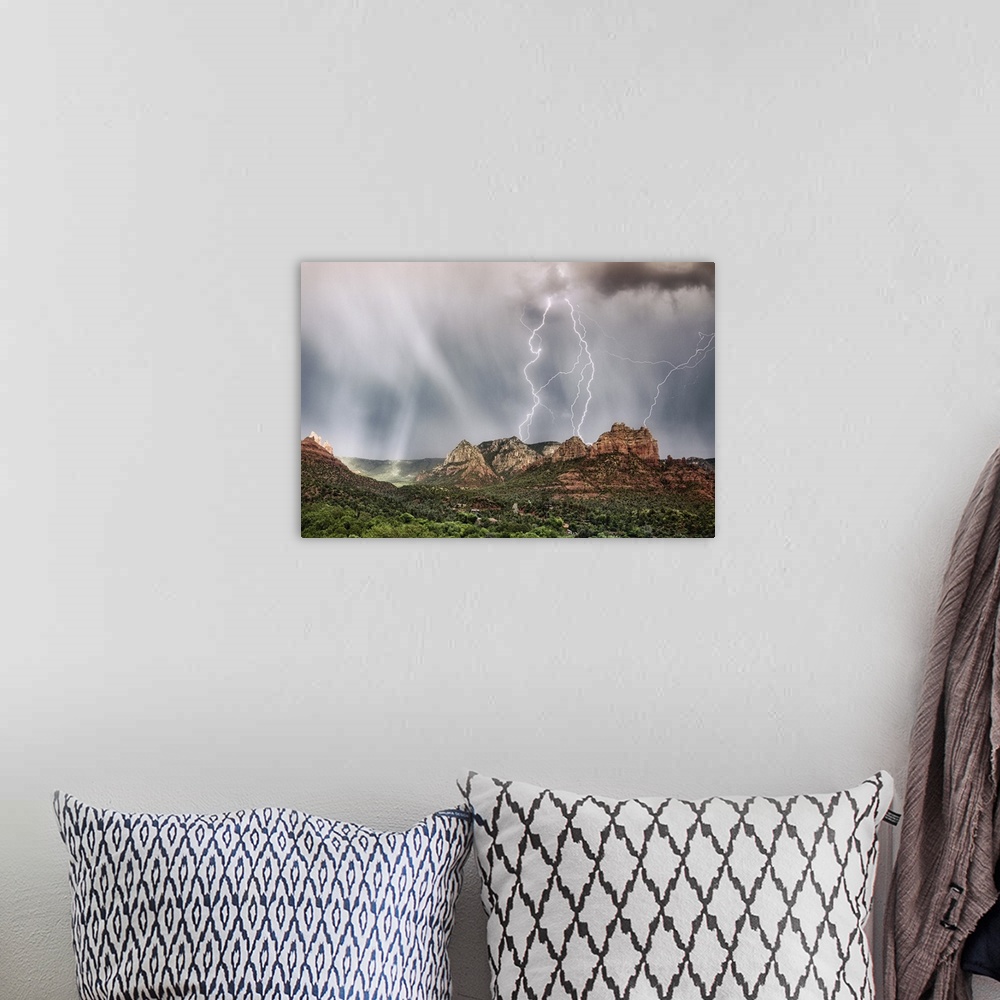 A bohemian room featuring Lightning storm over Sedona, Arizona.