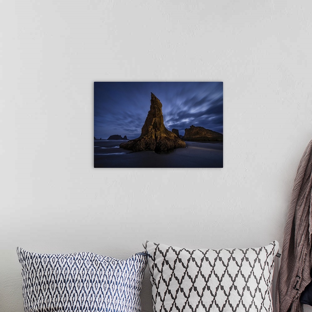 A bohemian room featuring Merlins Rock in Bandon on the Oregon Coast.