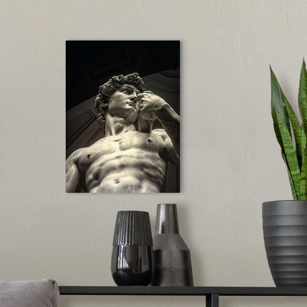 A modern room featuring MichaelAngelos sculpture of David in Florence, Italy