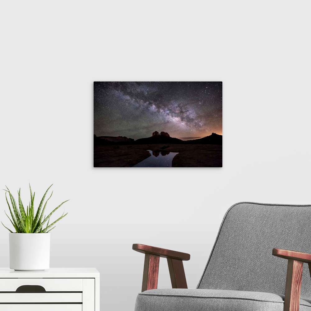 A modern room featuring Milky Way over Cathedral Rocks in Sedona.