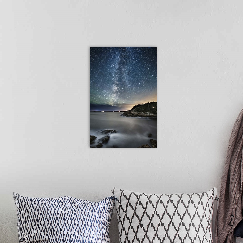 A bohemian room featuring Milky Way over the coastline in Acadia National Park.