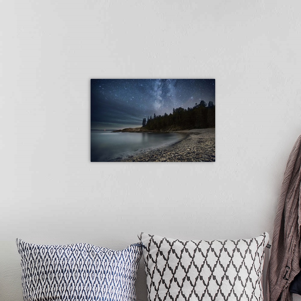 A bohemian room featuring Milky Way over the coastline in Acadia National Park.