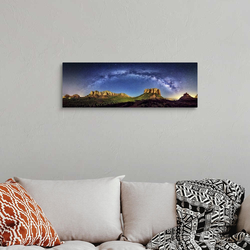 A bohemian room featuring Milky Way Panorama at moonset in Sedona, Arizona.