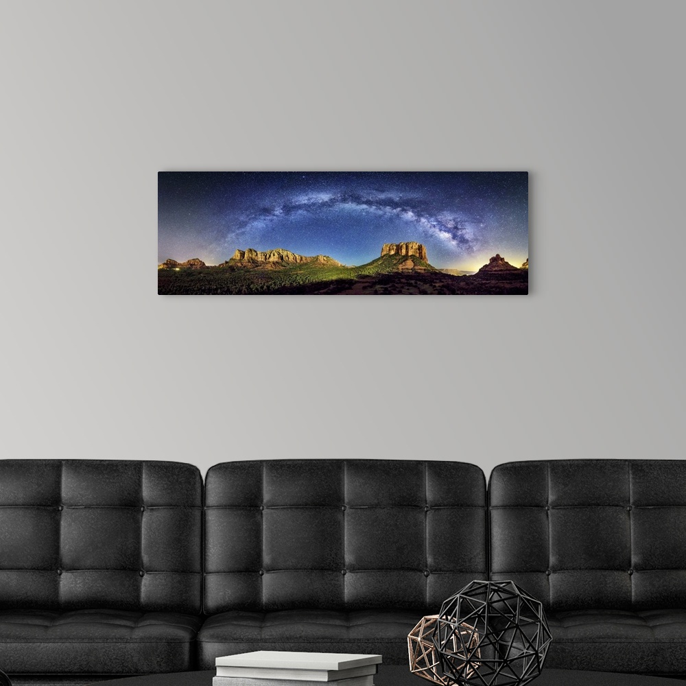 A modern room featuring Milky Way Panorama at moonset in Sedona, Arizona.