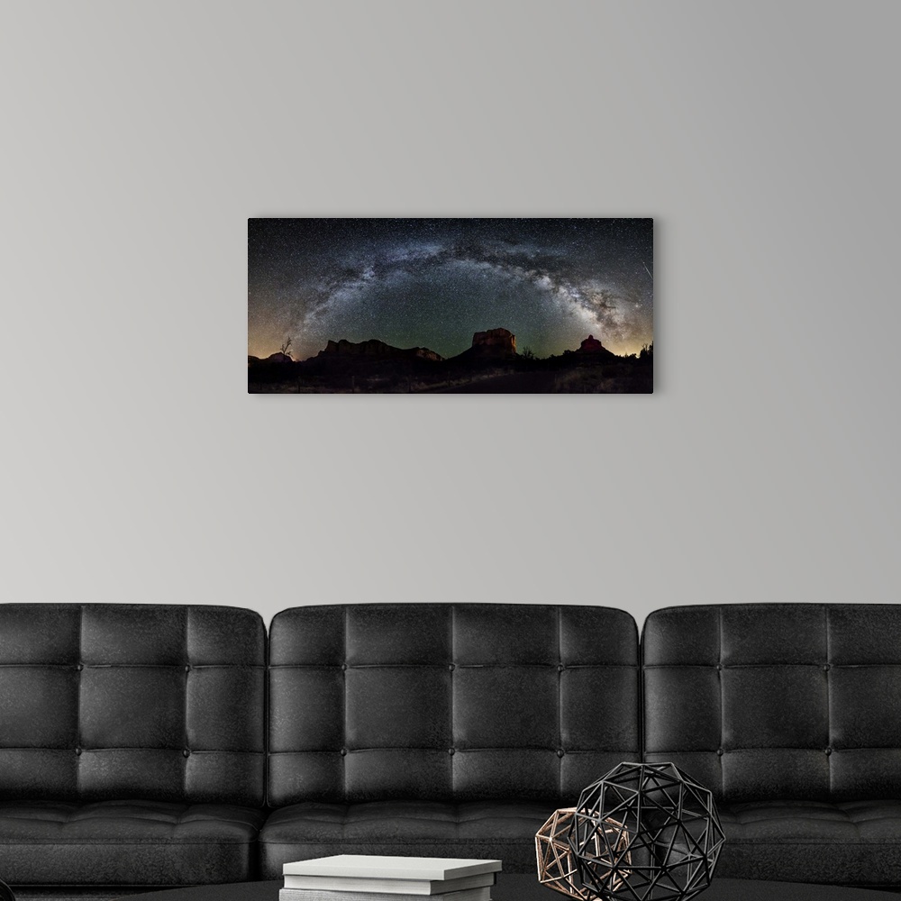 A modern room featuring Milky Way panorama over the red rocks of Sedona, Arizona
