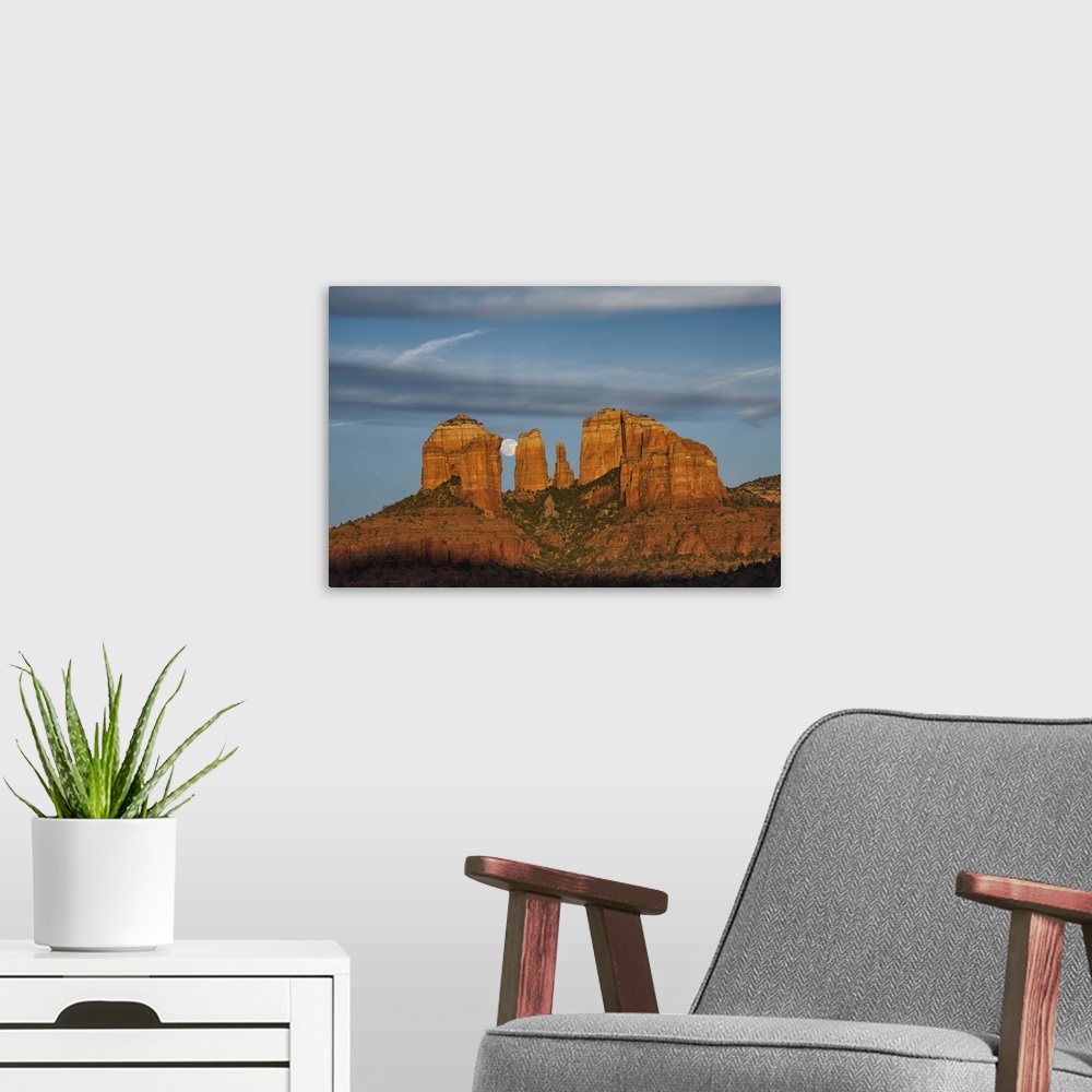 A modern room featuring Moonrise over Cathedral Rocks in Sedona, Arizona.