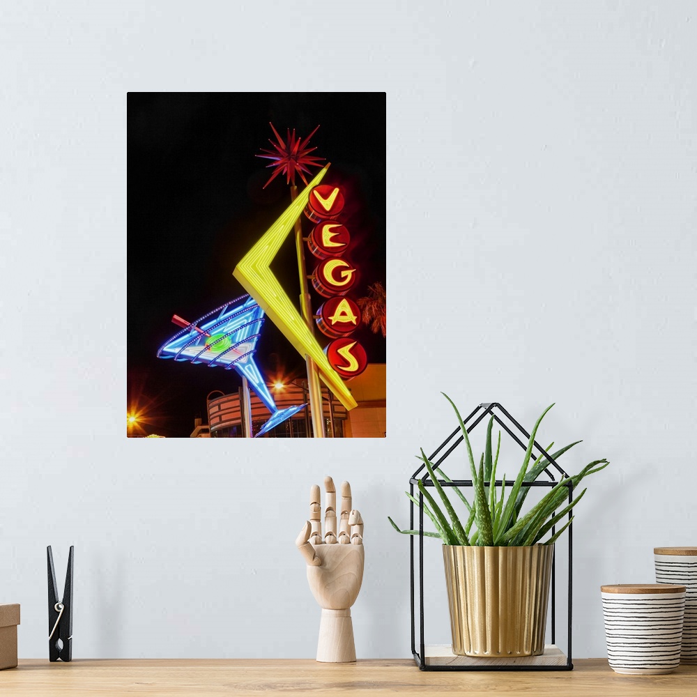 A bohemian room featuring Neon on the Las Vegas strip at night