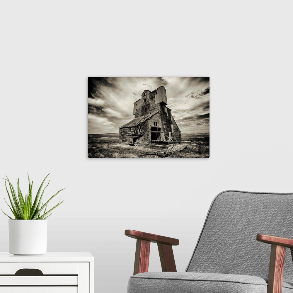 A modern room featuring Old abandoned grain elevator in the Palouse, Washington
