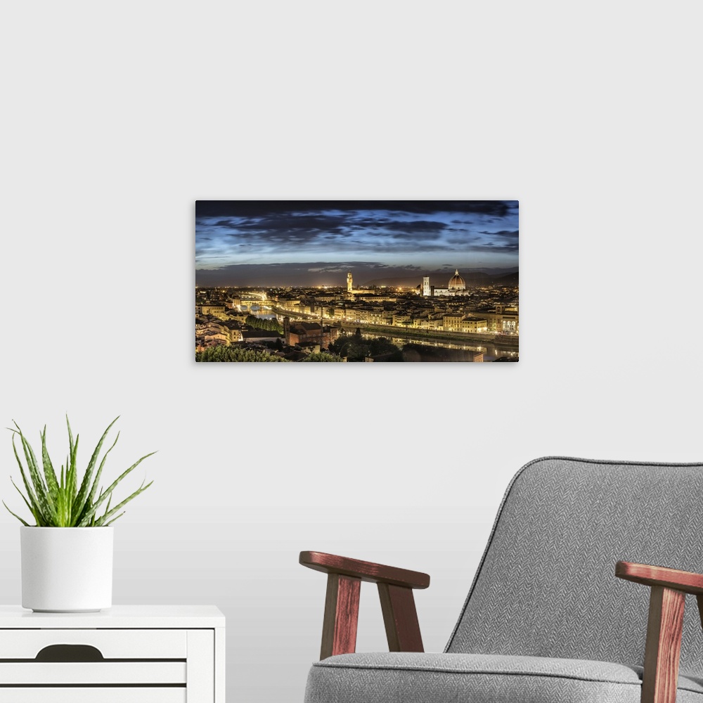 A modern room featuring Panorama of Florence and the Duomo after dark