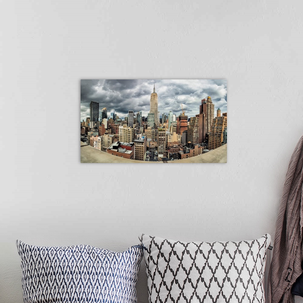 A bohemian room featuring Panorama of New York City and the Empire State Building