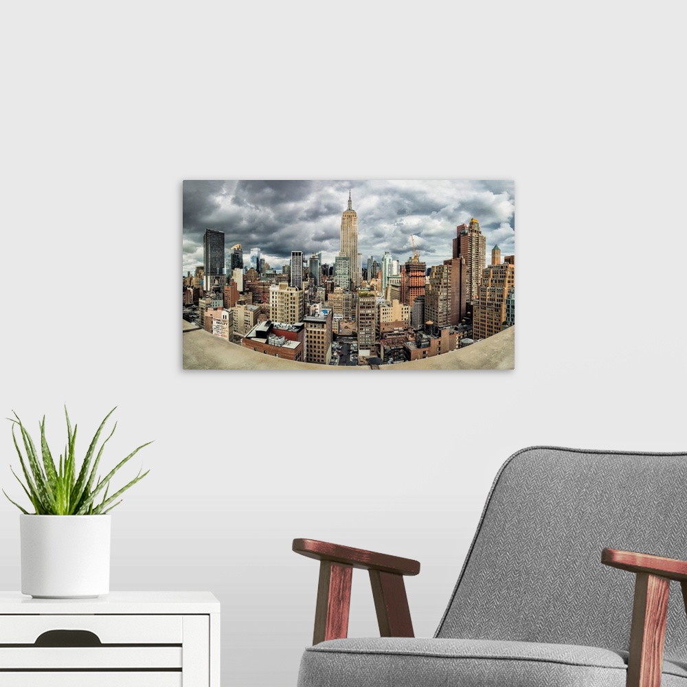 A modern room featuring Panorama of New York City and the Empire State Building