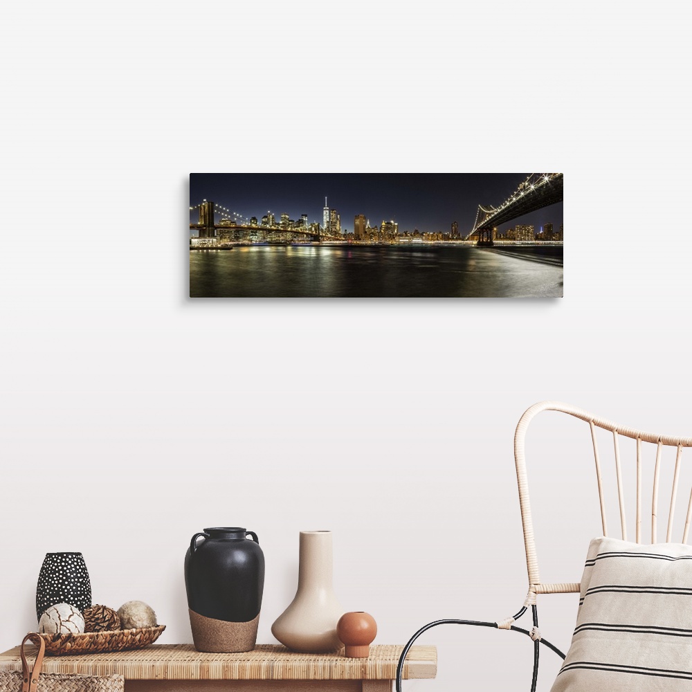 A farmhouse room featuring Panorama of the Brooklyn and Manhattan Bridges in NYC.