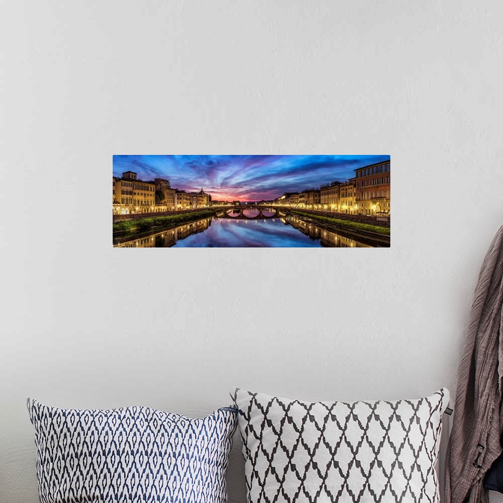 A bohemian room featuring Panorama over the Arno River at sunset in Florence, Italy