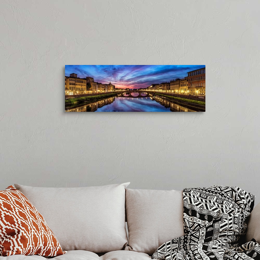 A bohemian room featuring Panorama over the Arno River at sunset in Florence, Italy