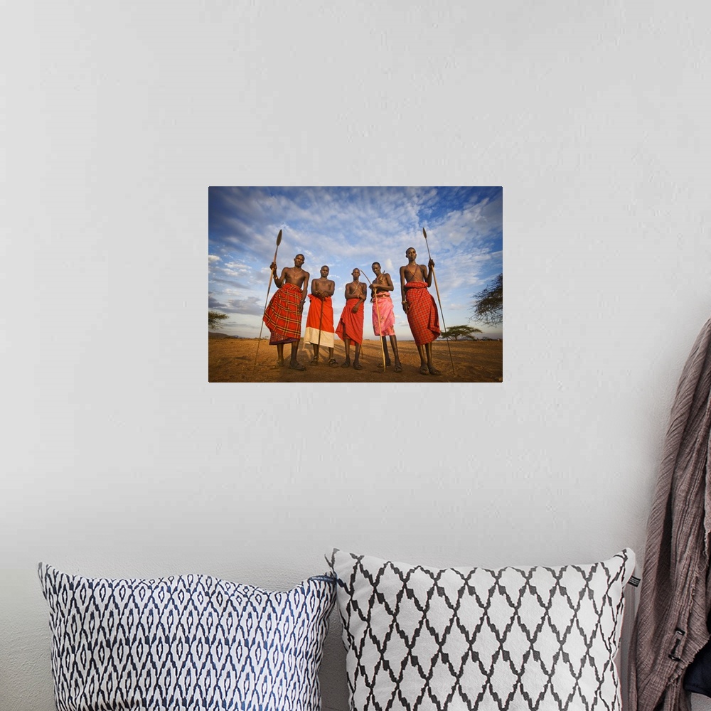 A bohemian room featuring Samburu tribe at sunset, Kenya, Africa
