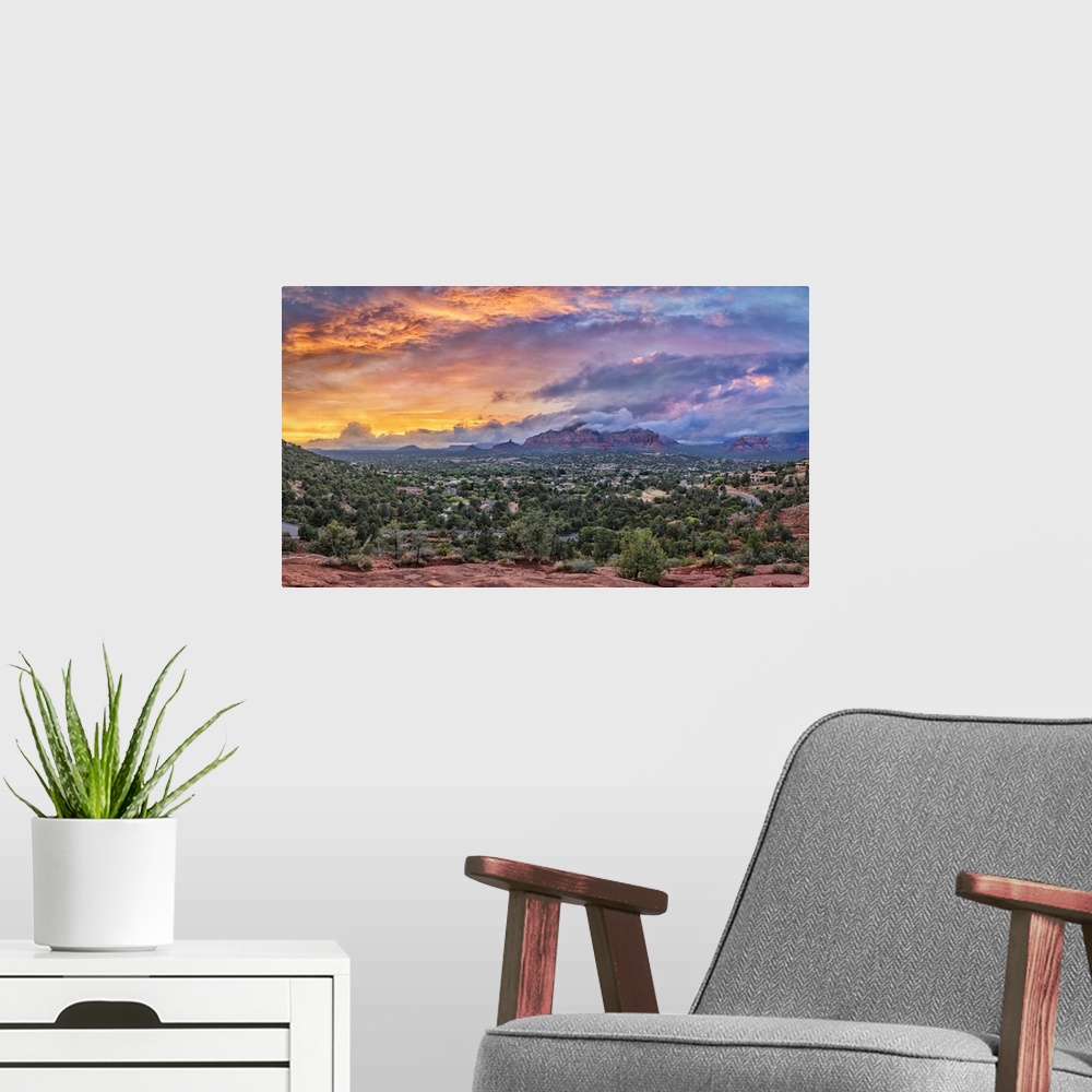 A modern room featuring Dramatic sunset in Sedona, Arizona.