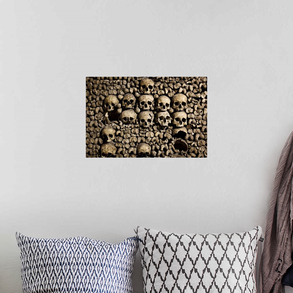 A bohemian room featuring Skulls in the Catacombs beneath the city of Paris