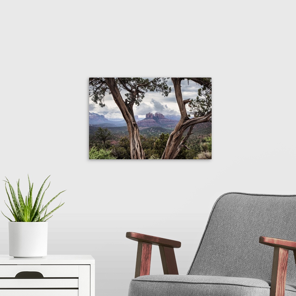 A modern room featuring Storm over Cathedral Rocks in Sedona, Arizona