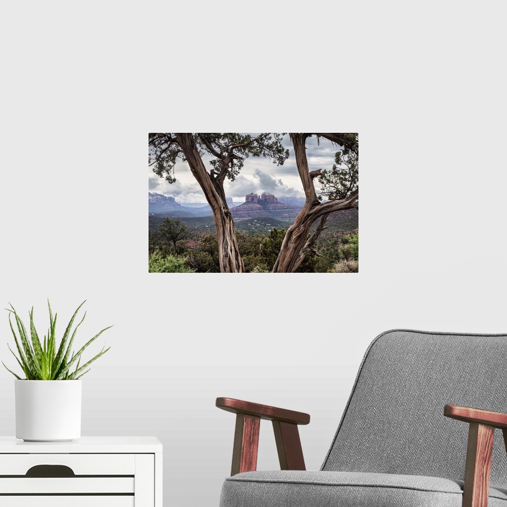 A modern room featuring Storm over Cathedral Rocks in Sedona, Arizona