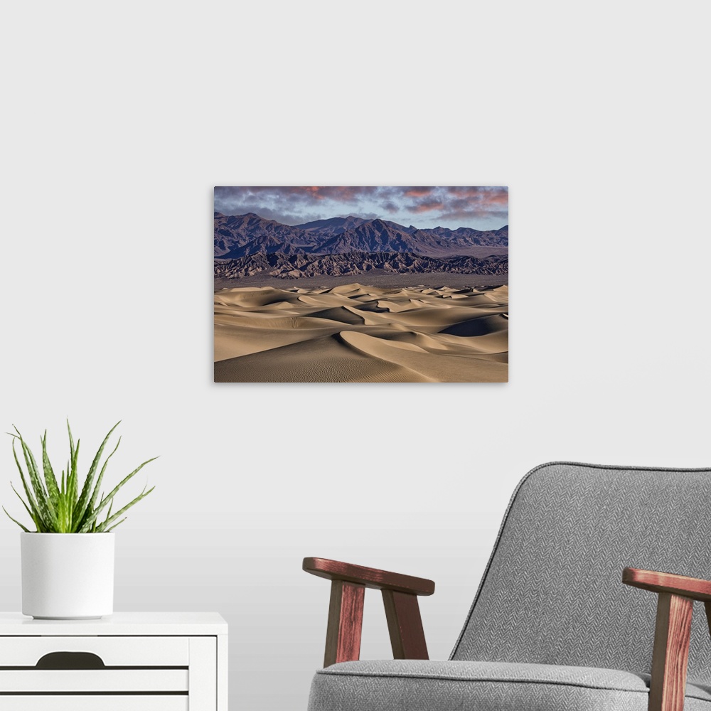 A modern room featuring Sunrise at the Mesquite Sand Dunes at Death Valley National Park