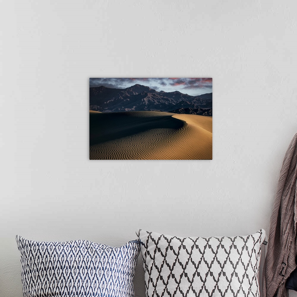 A bohemian room featuring Sunrise at the Mesquite Sand Dunes at Death Valley National Park