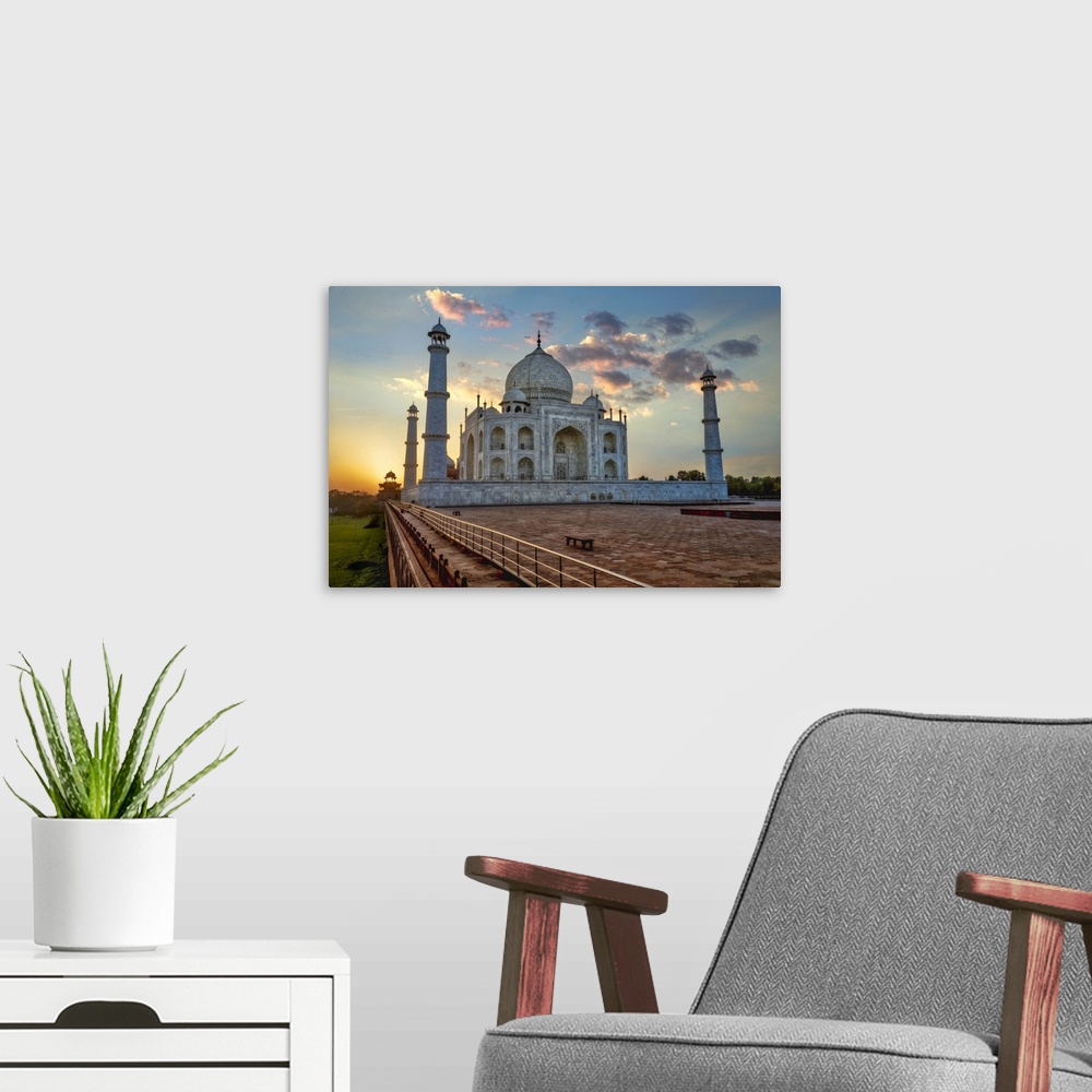 A modern room featuring Sunrise at the Taj Mahal